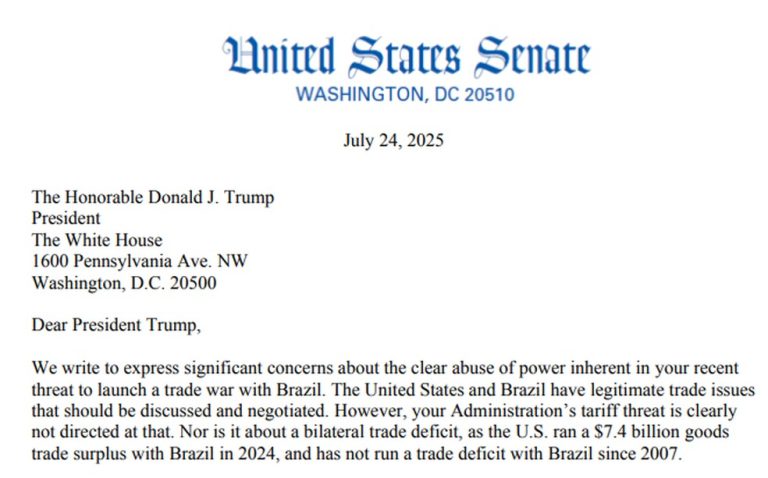 Senadores dos EUA afirmam que Trump comete ‘abuso de poder’ contra Brasil